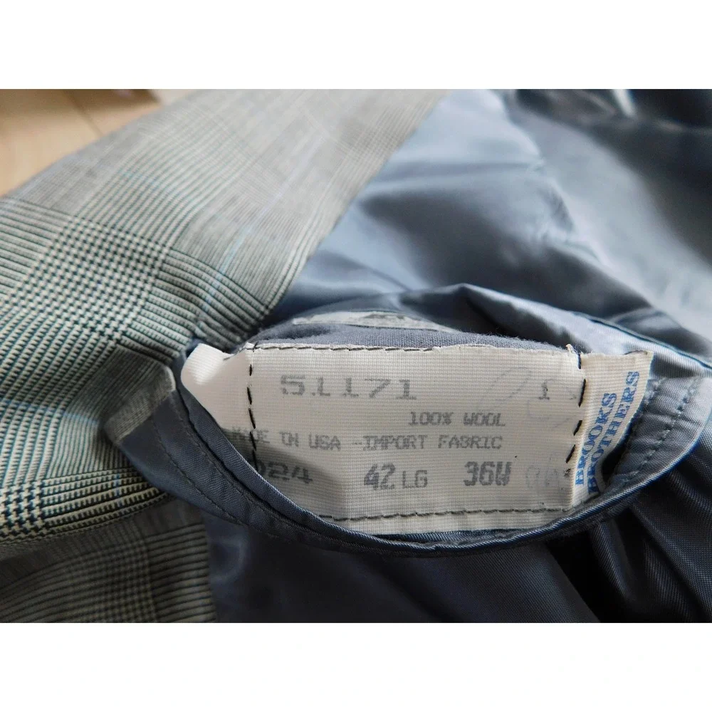 Brooks Brothers Makers Suit Mens 42L 36x31 Gray Wool Glen Plaid 2 Piece Made USA